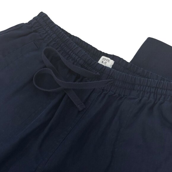 Crown & Ivy Women Pull On 100% Linen Navy Blue Wide-Leg Pants Size M Woven Knit - Picture 5 of 15